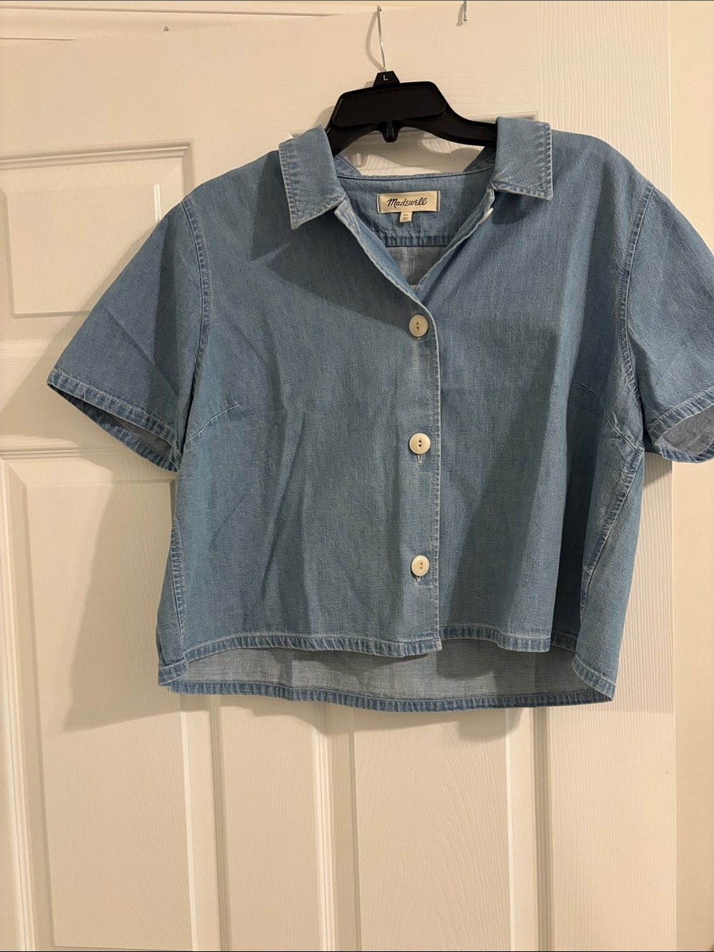 Madewell Light Blue Cropped Denim Button-Up Shirt